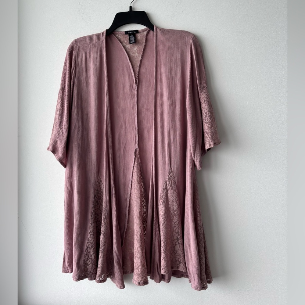 Y2K VTG rue21 Kimono Duster Top Mauve Pink Lace Trim Women Small Boho Grunge